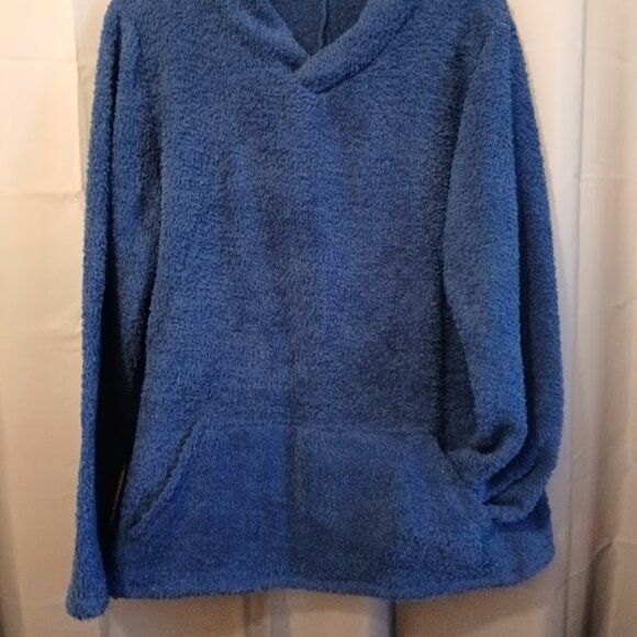 Nwt Fluffy Chenille knit V-neck Sweater XXL Vibrant dark blue Kangaroo pocket - Picture 2 of 7